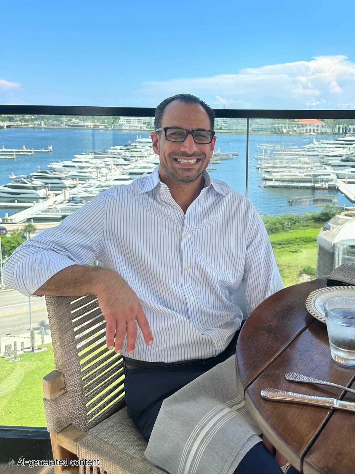 Matt Almassian in West Palm Beach, smiling and holding a notebook